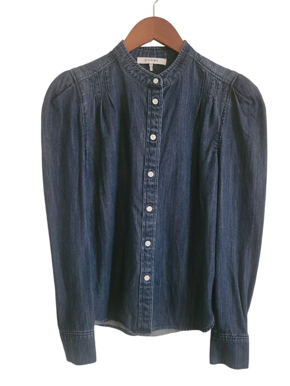 FRAME Charlie Puff-Sleeve Denim Top XS